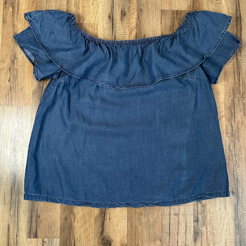 Halston Heritage Off-Shoulder Blue Blouse